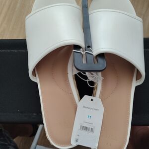 Time and Tru White Slide Mules with Padded Footbed